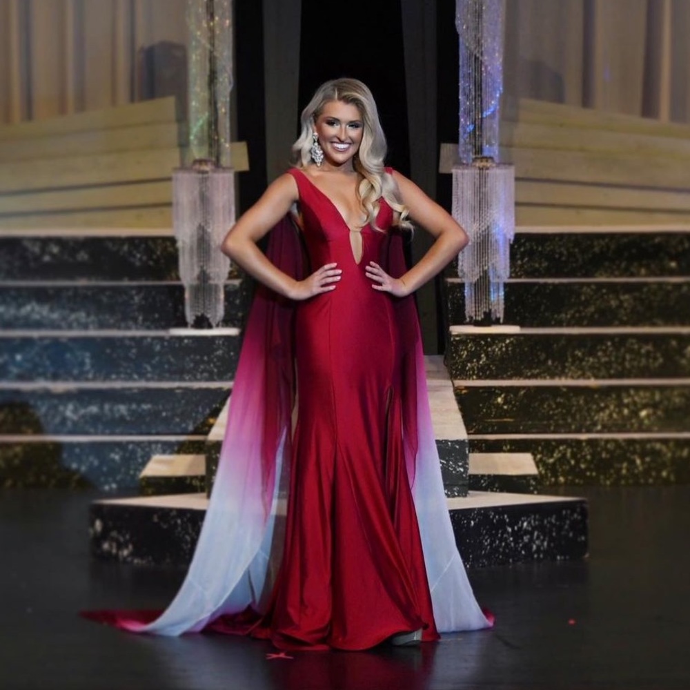 Custom Sherri hill pageant gown wih cape